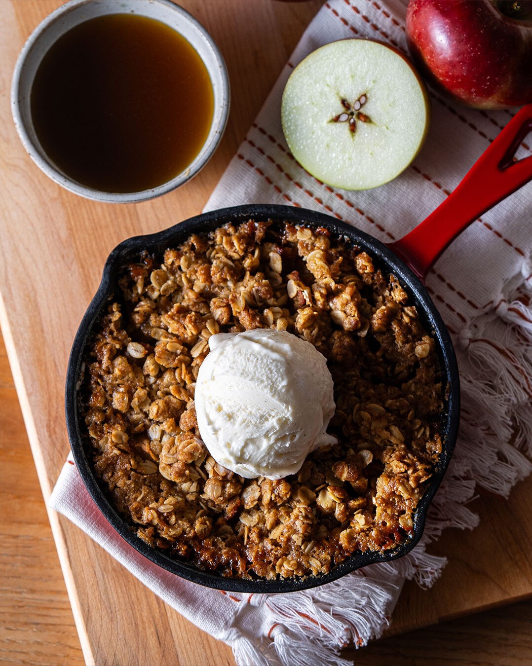 Apple crisp with olive oil caramel