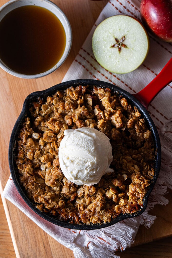 Apple crisp with olive oil caramel