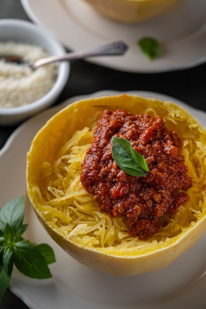 Spaghetti squash with meat sauce