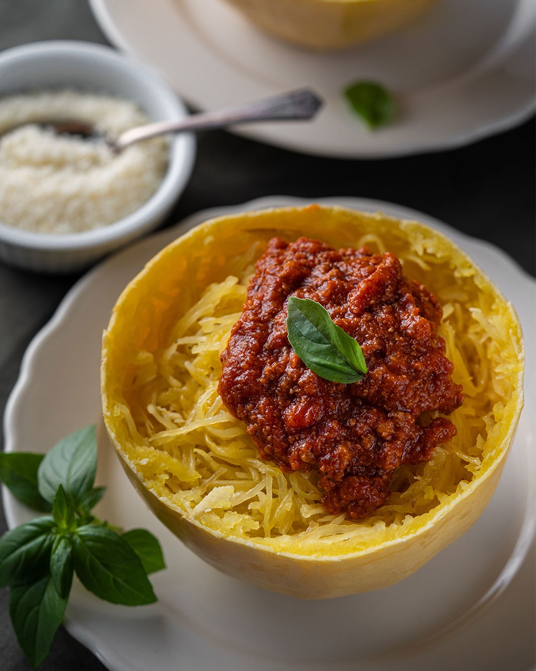 Spaghetti squash with meat sauce